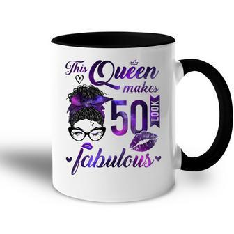 This Queen Makes 50 Look Fabulous 50Th Birthday Messy Bun Accent Mug - Seseable