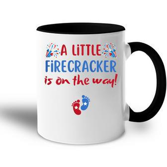Womens 4Th Of July Pregnancy A Little Firecracker Is On The Way Accent Mug - Seseable