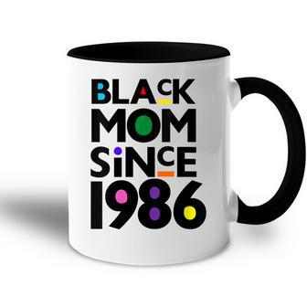 Womens Black Mom Since 1986 Funny Mothers Day Child Birthday Year Accent Mug - Seseable