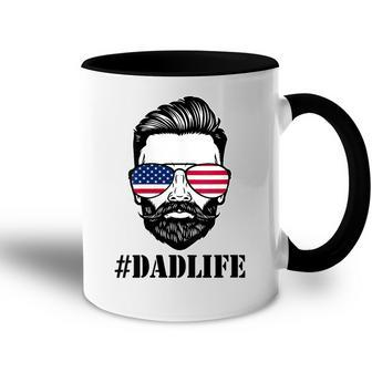 Womens Dad Life Sunglasses American Flag Fathers Day 4Th Of July Accent Mug - Seseable