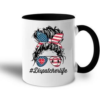 Womens Dispatcher Messy Bun American Us Flag 4Th Of July Accent Mug - Seseable