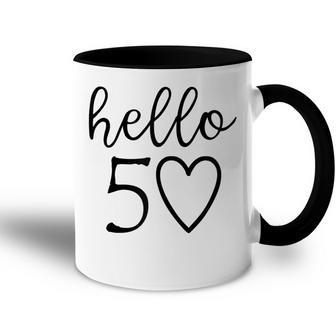 Womens Hello 50 Fifty Heart 50Th Birthday 50 Years Old Accent Mug - Seseable