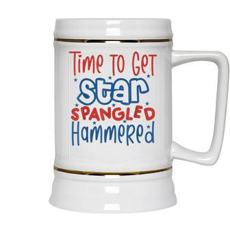 Funny Drunk 4Th Of July Time To Get Star Spangled Hammered Ceramic Beer Stein - Seseable