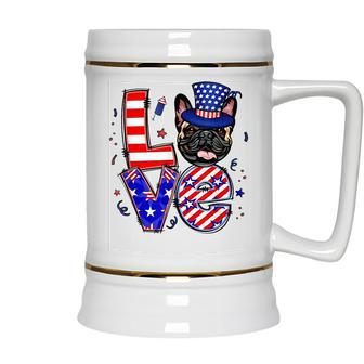 Love French Bulldog Patriotic 4Th Of July Ceramic Beer Stein - Seseable