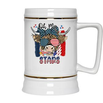 Patriotic Oh My Stars Highland Cow With 4Th July Ceramic Beer Stein | Seseable UK