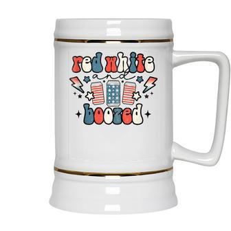 Red White & Booze Summer Funny Drinking 4Th Of July Usa Flag Ceramic Beer Stein - Seseable