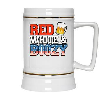 Red White And Boozy Funny 4Th Of July Drinking Crew Party Ceramic Beer Stein - Seseable