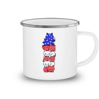4Th Of July Cat Patriotic American Flag Cute Cats Pile Stack Camping Mug | Mazezy