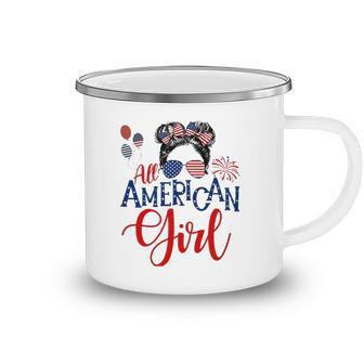 All American Girl 4Th Of July Messy Bun Sunglasses Usa Flag Camping Mug | Mazezy
