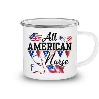 All American Nurse 4Th Of July Patriotic Usa Flag Nursing V3 Camping Mug - Seseable