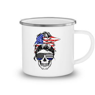 American Flag Skull Mom Patriotic 4Th Of July Police Camping Mug