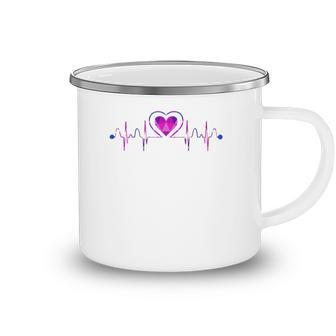 Bisexual Flag Bi Pride Heartbeat Queer Gift Heart Bisexual Camping Mug | Mazezy