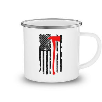 Distressed Patriot Axe Thin Red Line American Flag Camping Mug