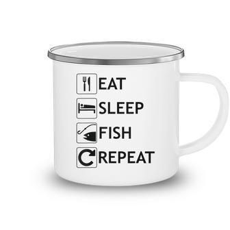 Eat Sleep Fish Repeat Funny Fishing V2 Camping Mug - Seseable