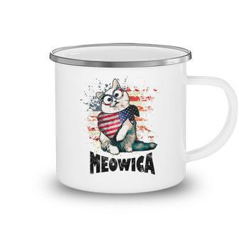 Funny Cat 4Th Of July Meowica Merica Men Usa American Flag T-Shirt Camping Mug - Seseable