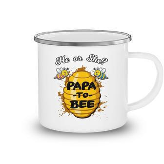 He Or She Papa To Bee Gender Reveal Announcement Baby Shower Camping Mug | Mazezy