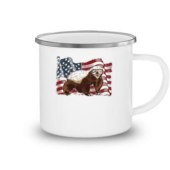 Honey Badger American Flag 4Th July Animals Men Women Kids Camping Mug | Mazezy