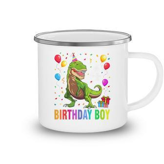 Kids 4 Year Old 4Th Birthday Boy T Rex Dinosaur Camping Mug - Seseable