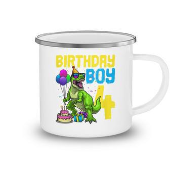 Kids 4Th Birthday Boy 4 Dinosaur Themed Dino Party Camping Mug - Seseable