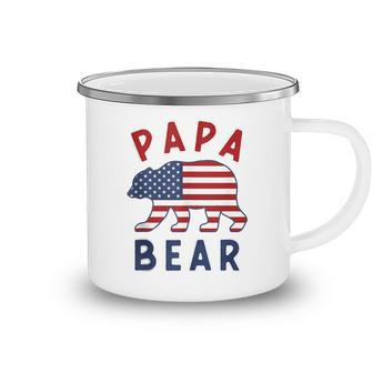 Mens American Flag Papa Bear 4Th Of July Usa Patriotic Dad Camping Mug - Seseable