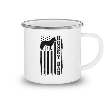 Mens Husky Dad Vintage American Flag Patriotic Husky Dog Camping Mug | Mazezy