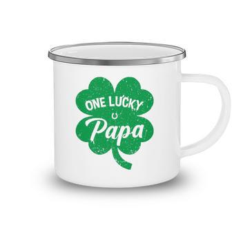 Mens One Lucky Papa Shamrock Four Leaf Clover St Patricks Day Mom Camping Mug