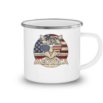 Meowica American Cat 4Th Of July Flag Sunglasses Plus Size Camping Mug | Mazezy