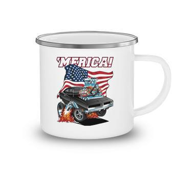 Merica Patriotic Classic Hot Rod Muscle Car Usa Flag Camping Mug | Mazezy