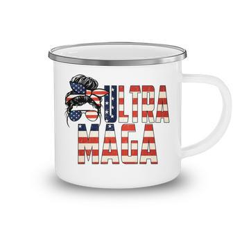 Messy Bun Ultra Maga Flag Sublimation Camping Mug - Monsterry