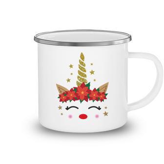 New Christmas Unicorn Face Santicorn Poinsettia Crown Cute Camping Mug | Favorety UK