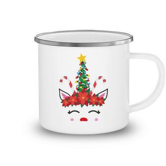 New Christmas Unicorn Face Santicorn Poinsettia Crown Cute V2 Camping Mug | Favorety AU