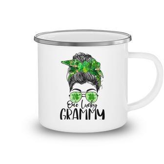 One Lucky Grammy Messy Bun Lucky Shamrock St Patricks Day Camping Mug | Favorety CA