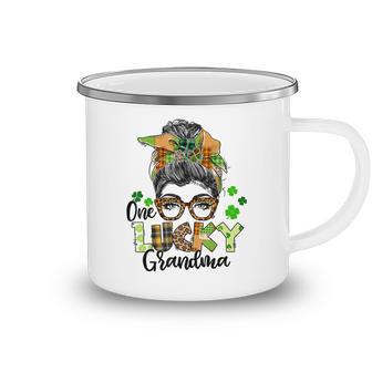 One Lucky Grandma Shamrock Plaid Leopard St Patricks Day Camping Mug | Favorety