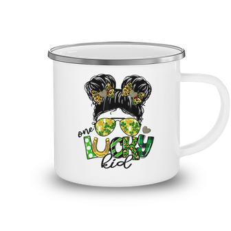 One Lucky Kid Messy Bun Shamrock St Patricks Day Camping Mug | Favorety AU