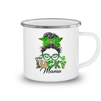 One Lucky Mama St Patricks Day Irish Shamrock Messy Bun Mom Camping Mug | Favorety UK