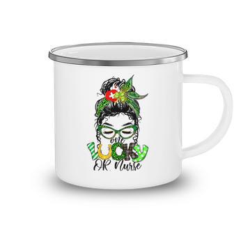 One Lucky Or Nurse Messy Bun Shamrock St Patricks Day Irish Camping Mug | Favorety DE