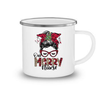 One Merry Nurse Messy Bun Tee Christmas Scrubs For Nurses Camping Mug | Favorety DE