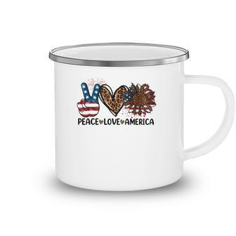 Peace Love America Sunflower Leopard Usa Flag 4Th Of July Camping Mug