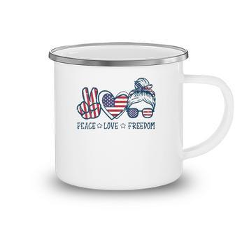 Peace Love Freedom American Flag 4Th Of July Patriot Women Camping Mug | Mazezy