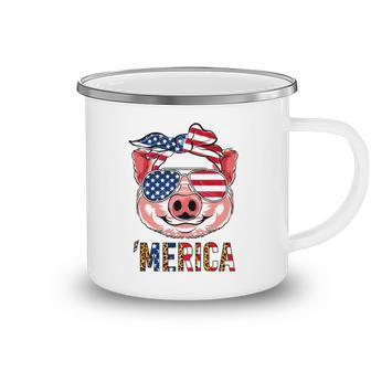 Pig Merica 4Th Of July American Flag Leopard Funny Girls Kid Camping Mug | Mazezy