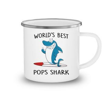 Pops Grandpa Gift Worlds Best Pops Shark Camping Mug - Seseable