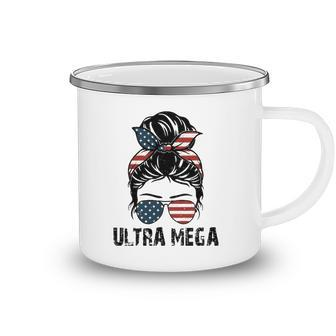 Pro Trump Ultra Maga Messy Bun Vintage Usa Flag Camping Mug | Mazezy