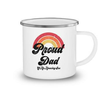 Proud Dad Of A Gay Son Lgbtq Ally Gifts Free Dad Hugs Bi Raglan Baseball Tee Camping Mug | Mazezy