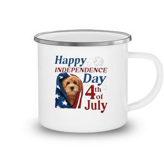 Red Goldendoodle Happy Independence Day 4Th Of July American Flag Camping Mug | Mazezy