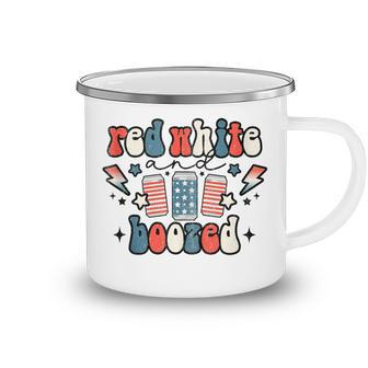 Red White & Booze Summer Funny Drinking 4Th Of July Usa Flag Camping Mug - Seseable