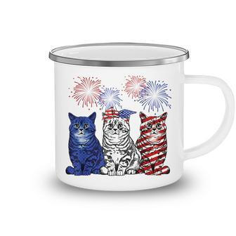 Red White Blue Cats Usa Flag Fireworks 4Th Of July Patriotic Camping Mug - Seseable