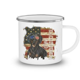 Retro Best Dachshund Dad Ever American Flag 4Th Of July Camping Mug - Seseable