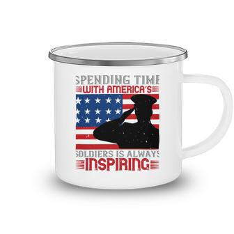 Spending Time With Americas Soldiers Is Always Inspiring Veterans Day Gifts Camping Mug - Monsterry AU