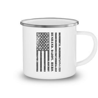 Womens Husband Daddy Hero Fathers Day American Flag Gift V-Neck Camping Mug | Mazezy