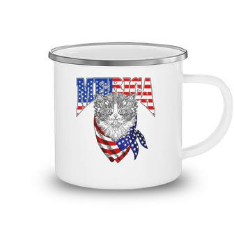 Womens Merica Cat Happy 4Th Of July American Flag Great Family Gift V-Neck Camping Mug
